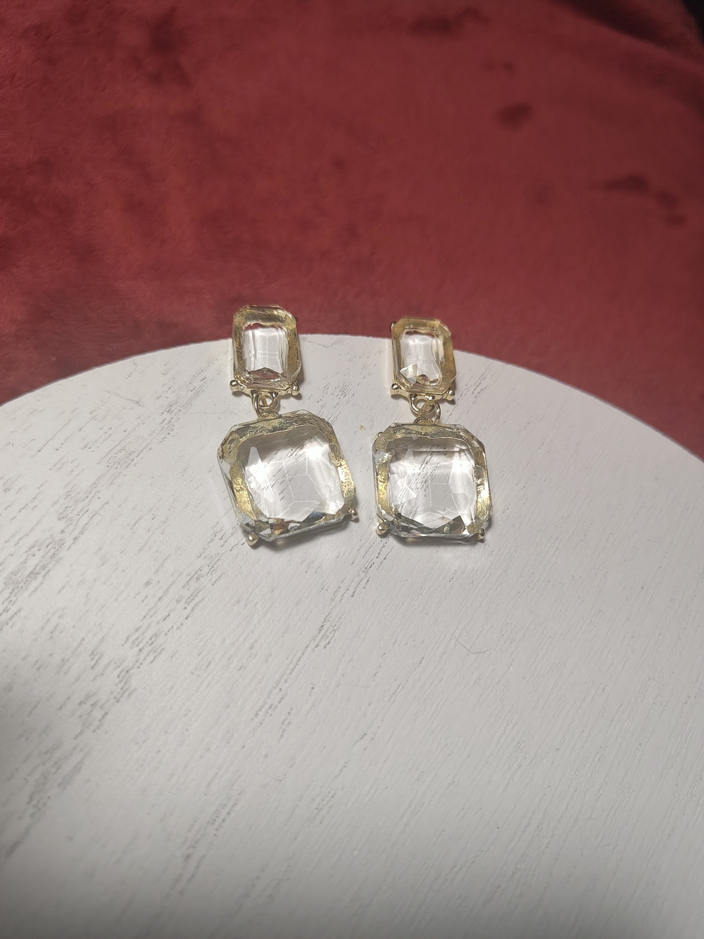 Clear Crystal Drop Earrings in Gold